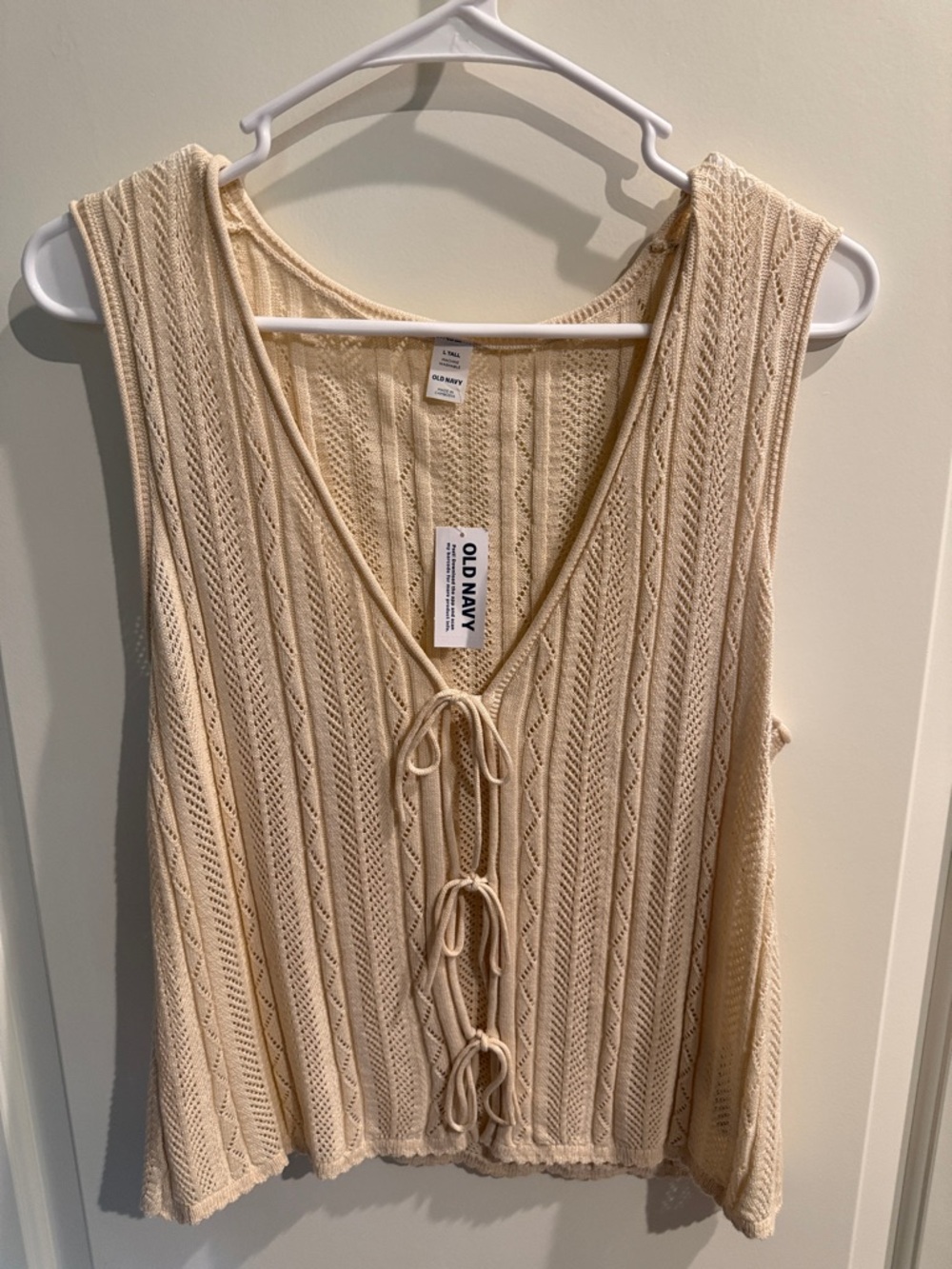 Old Navy Cream Openwork Knit Tie-Front Vest LARGE TALL
